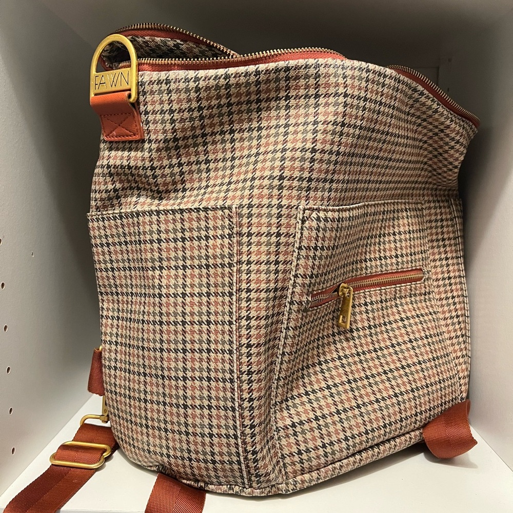 Houndstooth Backpack - Brown and Tan